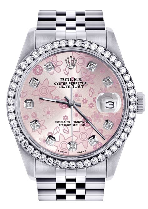 rolex pink dial flowers|rolex pink face with diamonds.